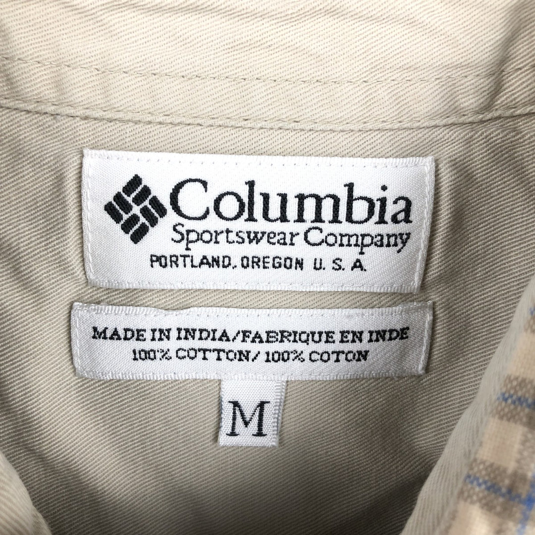 Columbia Long-Sleeve Button-Down Check Shirt, Men's Size M (approx.) cotton Beige type Vintage Second Hand