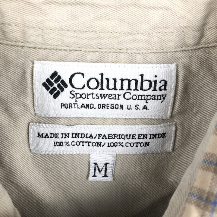 Columbia Long-Sleeve Button-Down Check Shirt, Men's Size M (approx.) cotton Beige type Vintage Second Hand