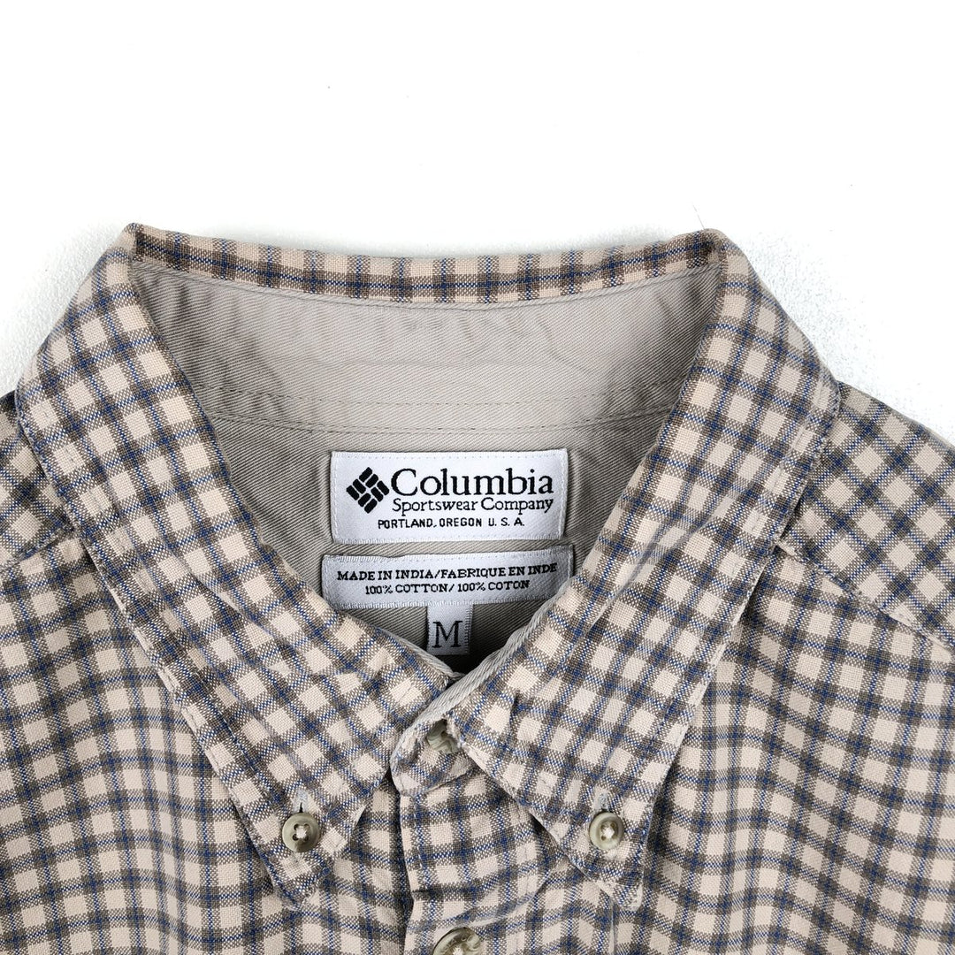 Columbia Long-Sleeve Button-Down Check Shirt, Men's Size M (approx.) cotton Beige type Vintage Second Hand