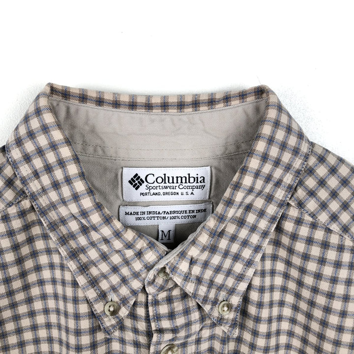 Columbia Long-Sleeve Button-Down Check Shirt, Men's Size M (approx.) cotton Beige type Vintage Second Hand