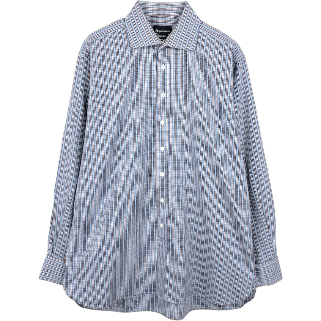 Aquascutum Classic Fit Wide Collar Long Sleeve Cotton Check Shirt, Men's Size L (approx.) cotton Blue type light blue Vintage Second Hand