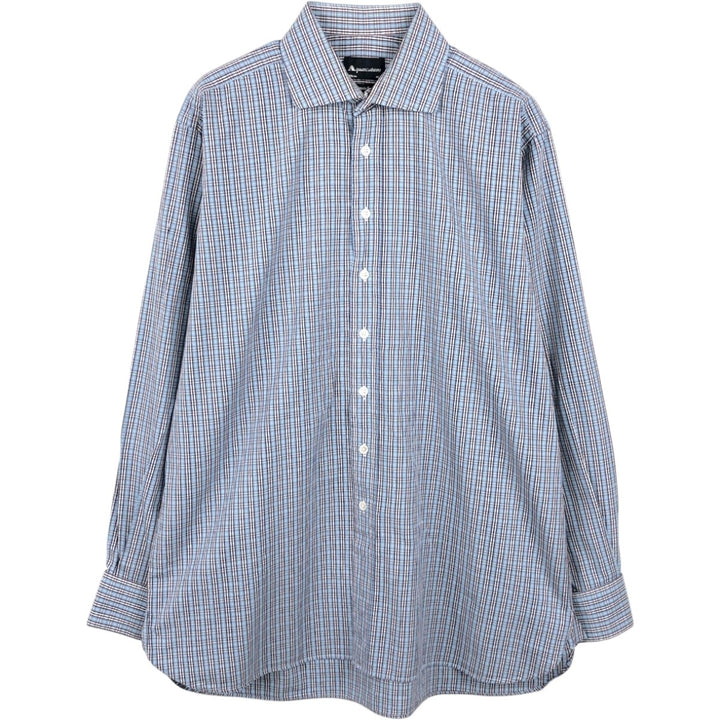 Aquascutum Classic Fit Wide Collar Long Sleeve Cotton Check Shirt, Men's Size L (approx.) cotton Blue type light blue Vintage Second Hand