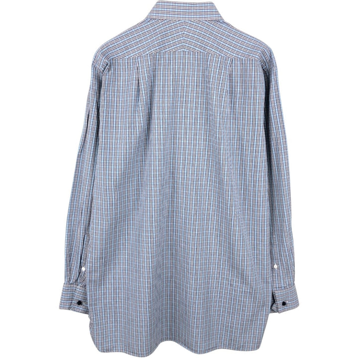 Aquascutum Classic Fit Wide Collar Long Sleeve Cotton Check Shirt, Men's Size L (approx.) cotton Blue type light blue Vintage Second Hand