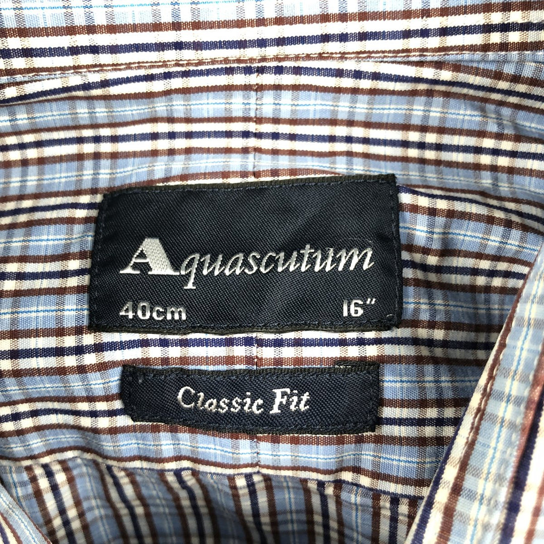 Aquascutum Classic Fit Wide Collar Long Sleeve Cotton Check Shirt, Men's Size L (approx.) cotton Blue type light blue Vintage Second Hand