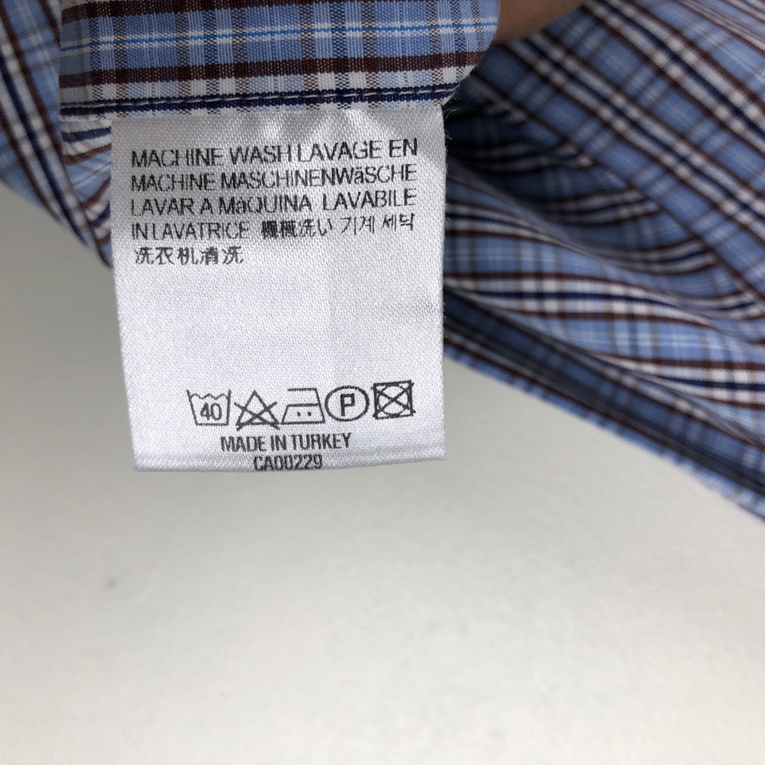 Aquascutum Classic Fit Wide Collar Long Sleeve Cotton Check Shirt, Men's Size L (approx.) cotton Blue type light blue Vintage Second Hand