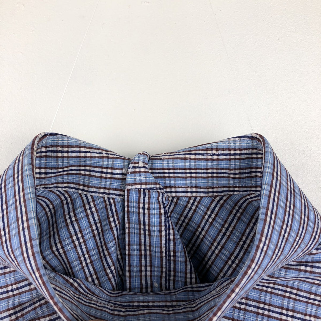 Aquascutum Classic Fit Wide Collar Long Sleeve Cotton Check Shirt, Men's Size L (approx.) cotton Blue type light blue Vintage Second Hand