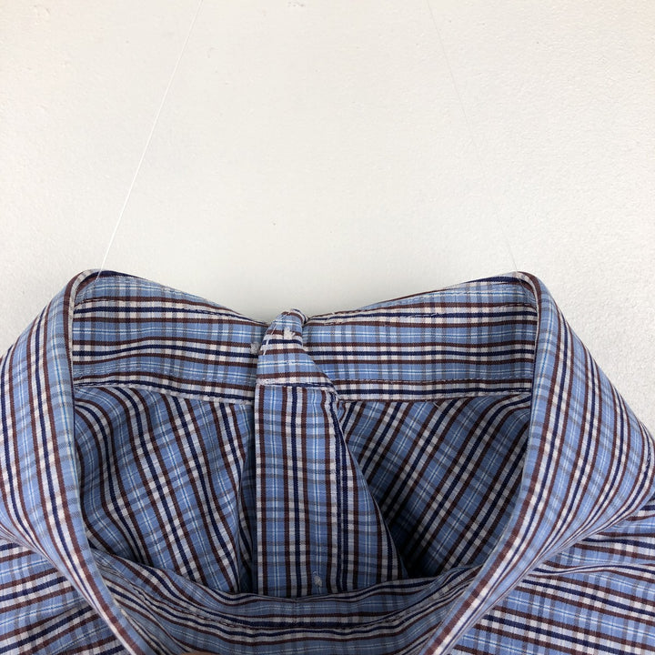 Aquascutum Classic Fit Wide Collar Long Sleeve Cotton Check Shirt, Men's Size L (approx.) cotton Blue type light blue Vintage Second Hand