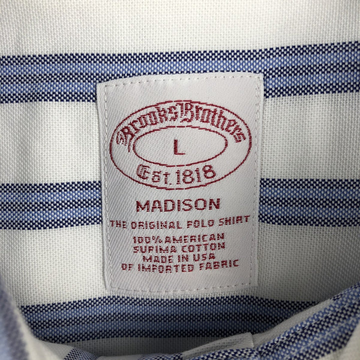 Brooks Brothers Est.1818 Madison Long-Sleeve Button-Down Striped Shirt, Made in USA, Men's Size L (approx.) Supima Cotton white type Vintage Second Hand