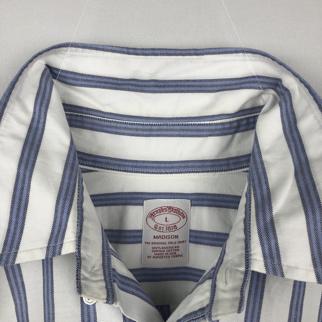 Brooks Brothers Est.1818 Madison Long-Sleeve Button-Down Striped Shirt, Made in USA, Men's Size L (approx.) Supima Cotton white type Vintage Second Hand