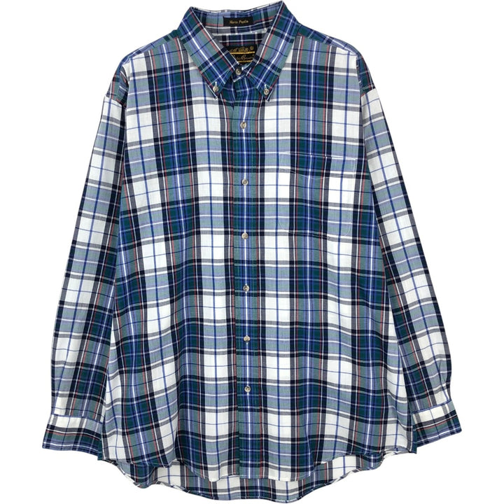 90s-80'S Eddie Bauer Black Tag Long Sleeve Button-Down Check Shirt Men's Size L (Equivalent) Vintage cotton blue type Vintage Second Hand