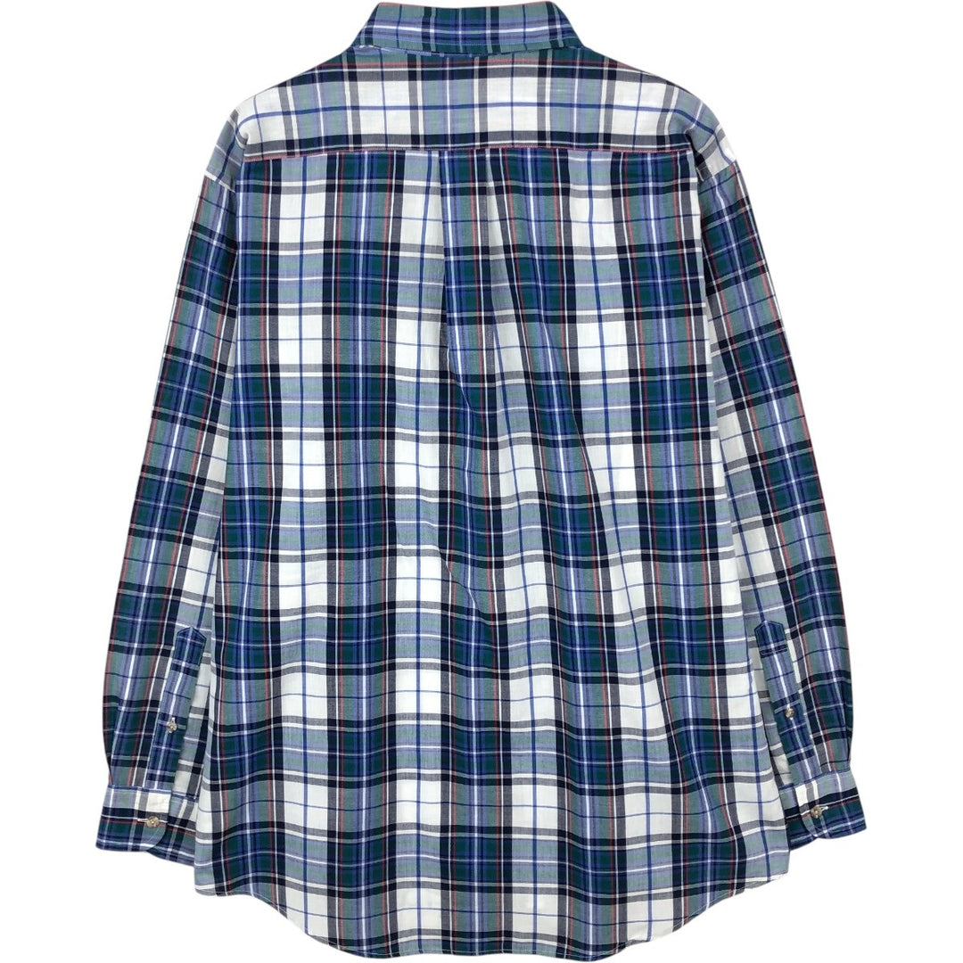 90s-80'S Eddie Bauer Black Tag Long Sleeve Button-Down Check Shirt Men's Size L (Equivalent) Vintage cotton blue type Vintage Second Hand