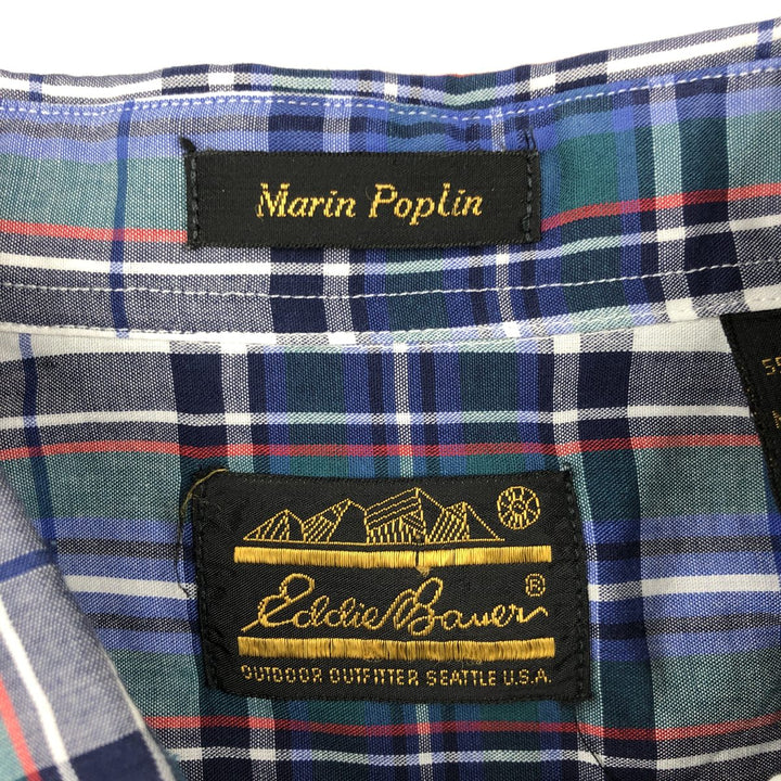 90s-80'S Eddie Bauer Black Tag Long Sleeve Button-Down Check Shirt Men's Size L (Equivalent) Vintage cotton blue type Vintage Second Hand