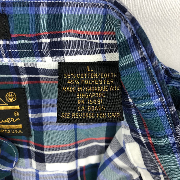 90s-80'S Eddie Bauer Black Tag Long Sleeve Button-Down Check Shirt Men's Size L (Equivalent) Vintage cotton blue type Vintage Second Hand