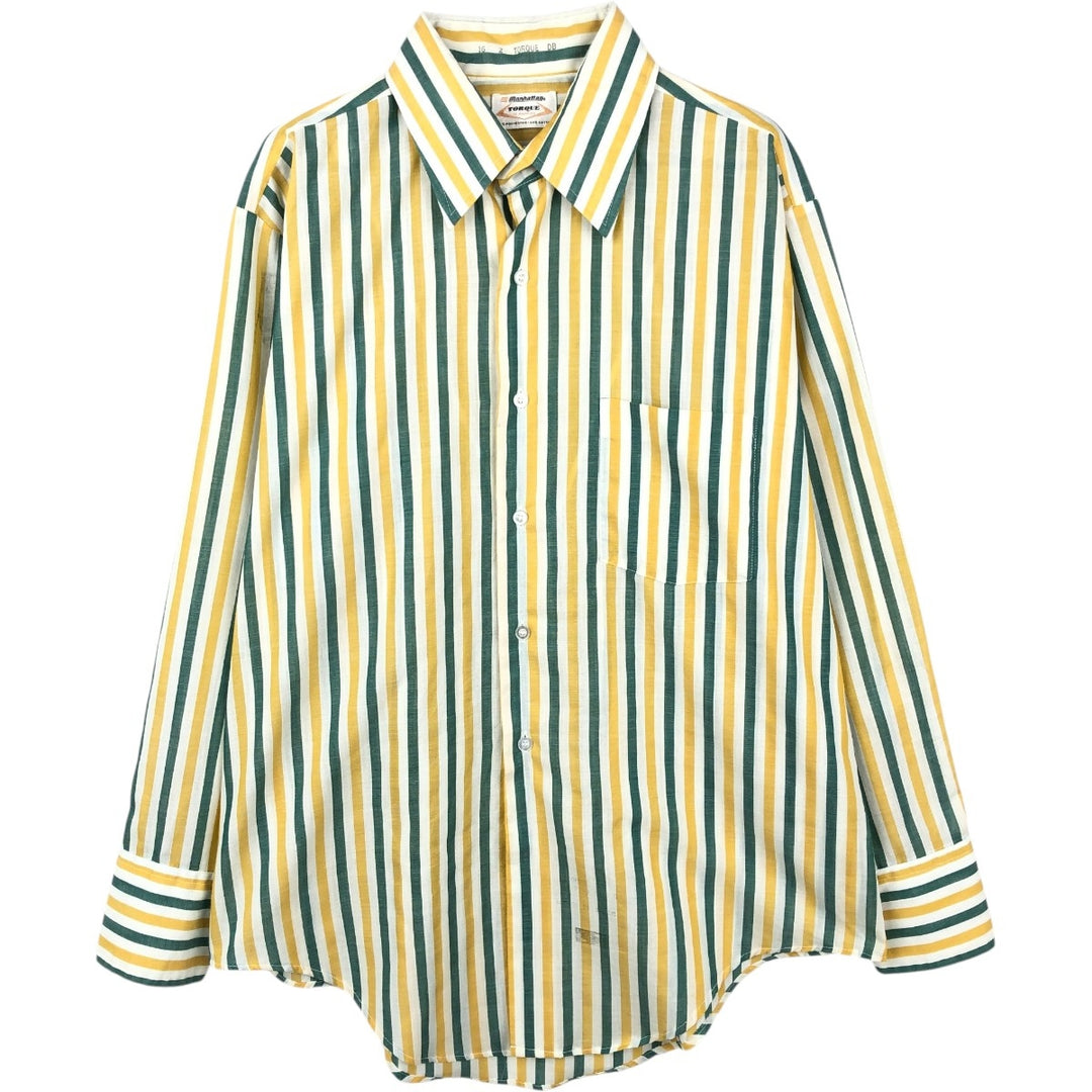 Manhattan Long-Sleeve Striped Shirt, Men's Size L (approx.) polyester yellow type Vintage Second Hand