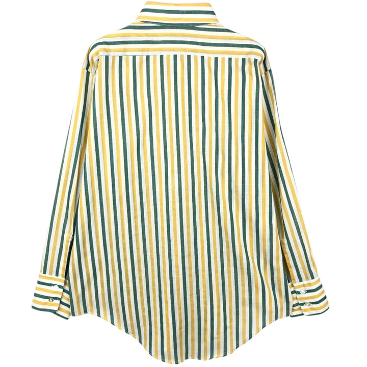 Manhattan Long-Sleeve Striped Shirt, Men's Size L (approx.) polyester yellow type Vintage Second Hand