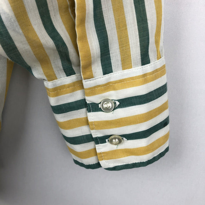 Manhattan Long-Sleeve Striped Shirt, Men's Size L (approx.) polyester yellow type Vintage Second Hand