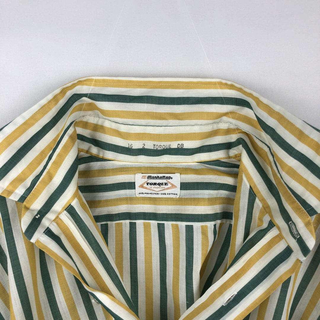 Manhattan Long-Sleeve Striped Shirt, Men's Size L (approx.) polyester yellow type Vintage Second Hand