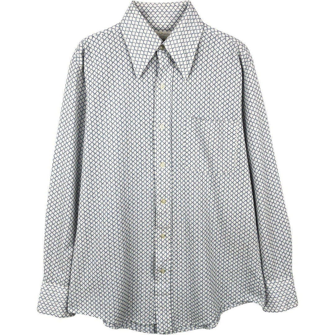 Fleetline all-over print long-sleeved shirt, men's size M (approx.) unclear navy blue type Vintage Second Hand