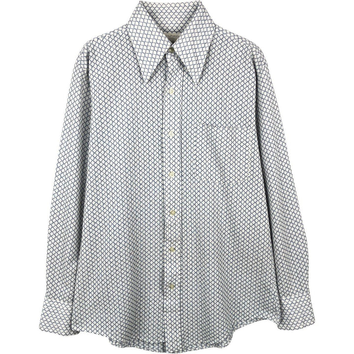 Fleetline all-over print long-sleeved shirt, men's size M (approx.) unclear navy blue type Vintage Second Hand