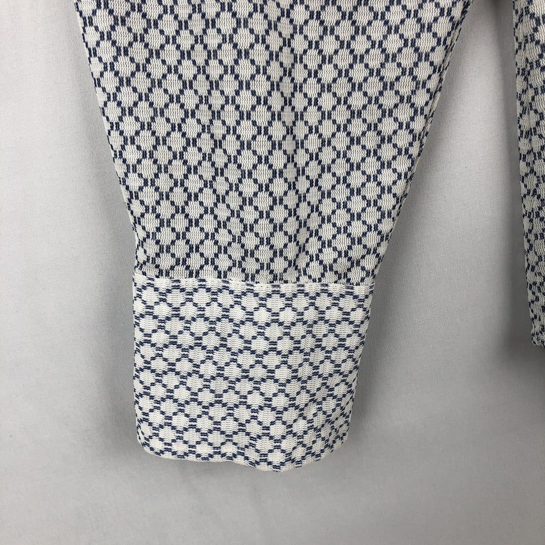 Fleetline all-over print long-sleeved shirt, men's size M (approx.) unclear navy blue type Vintage Second Hand
