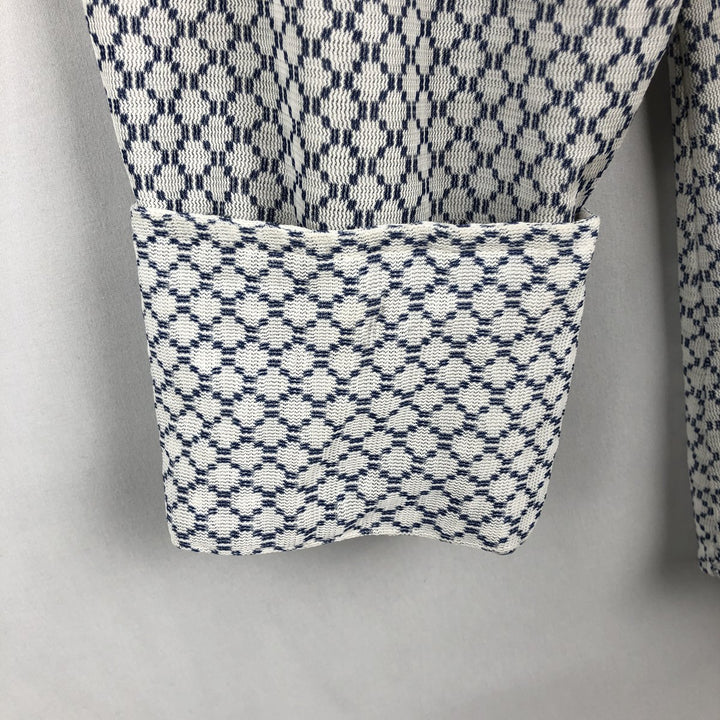 Fleetline all-over print long-sleeved shirt, men's size M (approx.) unclear navy blue type Vintage Second Hand