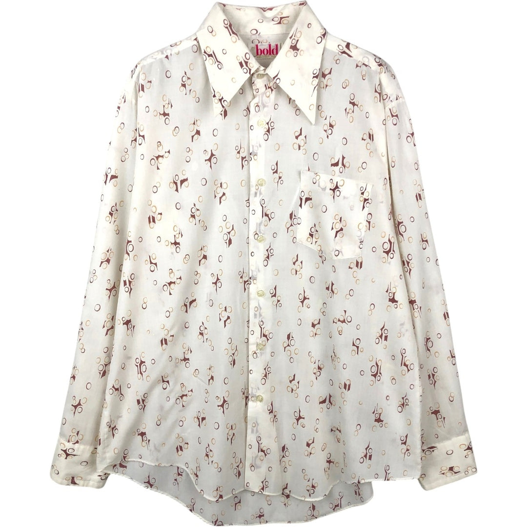 Mr. Bold all-over print long-sleeved poly-cotton shirt, men's size L (approx.) polyester white type Vintage Second Hand