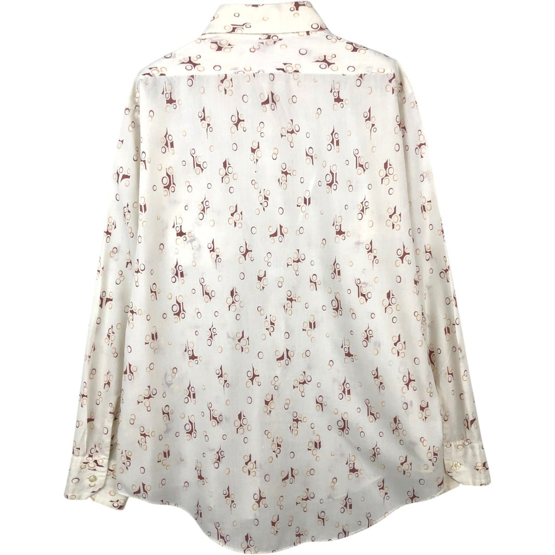 Mr. Bold all-over print long-sleeved poly-cotton shirt, men's size L (approx.) polyester white type Vintage Second Hand