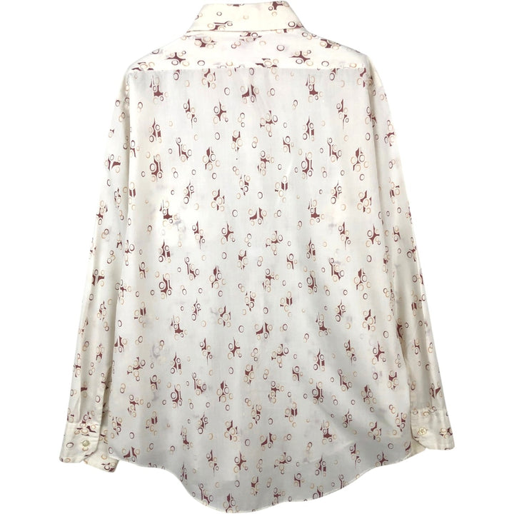 Mr. Bold all-over print long-sleeved poly-cotton shirt, men's size L (approx.) polyester white type Vintage Second Hand