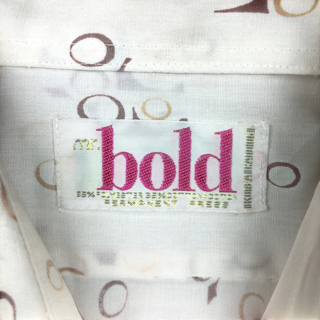 Mr. Bold all-over print long-sleeved poly-cotton shirt, men's size L (approx.) polyester white type Vintage Second Hand