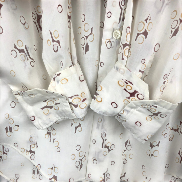 Mr. Bold all-over print long-sleeved poly-cotton shirt, men's size L (approx.) polyester white type Vintage Second Hand