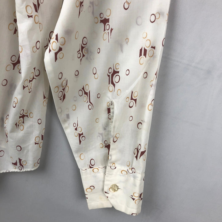 Mr. Bold all-over print long-sleeved poly-cotton shirt, men's size L (approx.) polyester white type Vintage Second Hand