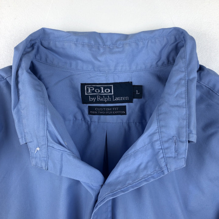 Ralph Lauren POLO by Ralph Lauren CUSTOM FIT Long-Sleeve Button-Down Shirt, Men's Size L (approx.) cotton blue type Vintage Second Hand