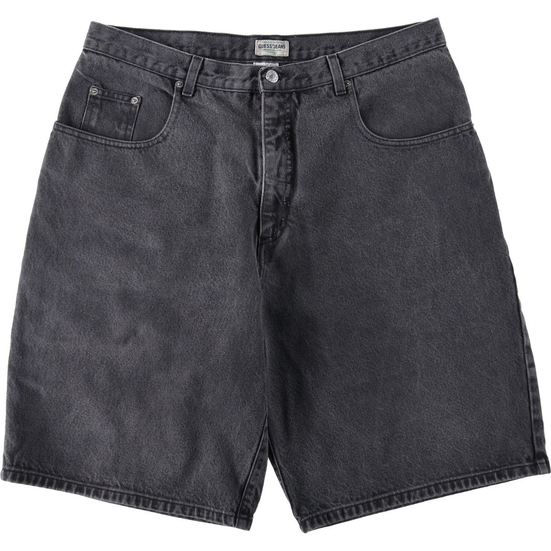 90'S Guess Jeans Black Denim Shorts, Made in USA, Men's W36 (approx.), Vintage cotton black type Vintage Second Hand