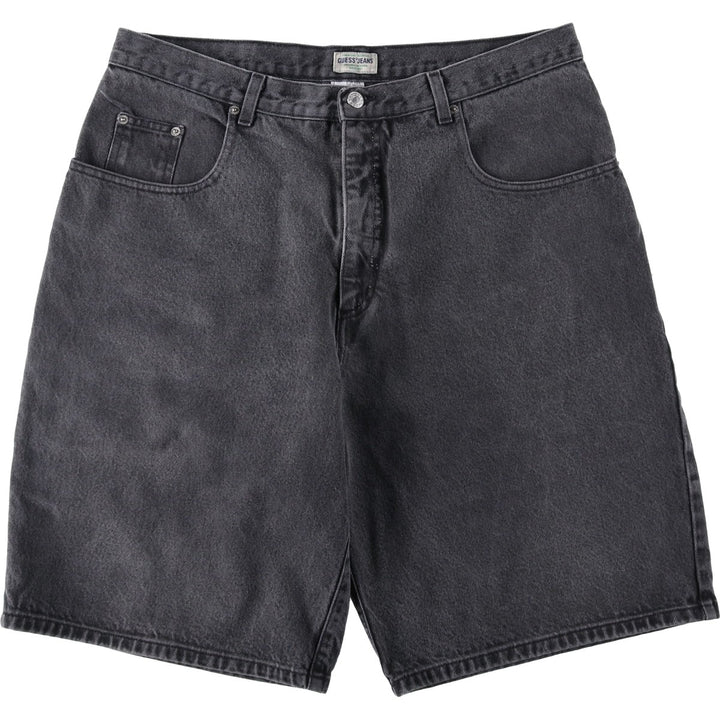 90'S Guess Jeans Black Denim Shorts, Made in USA, Men's W36 (approx.), Vintage cotton black type Vintage Second Hand