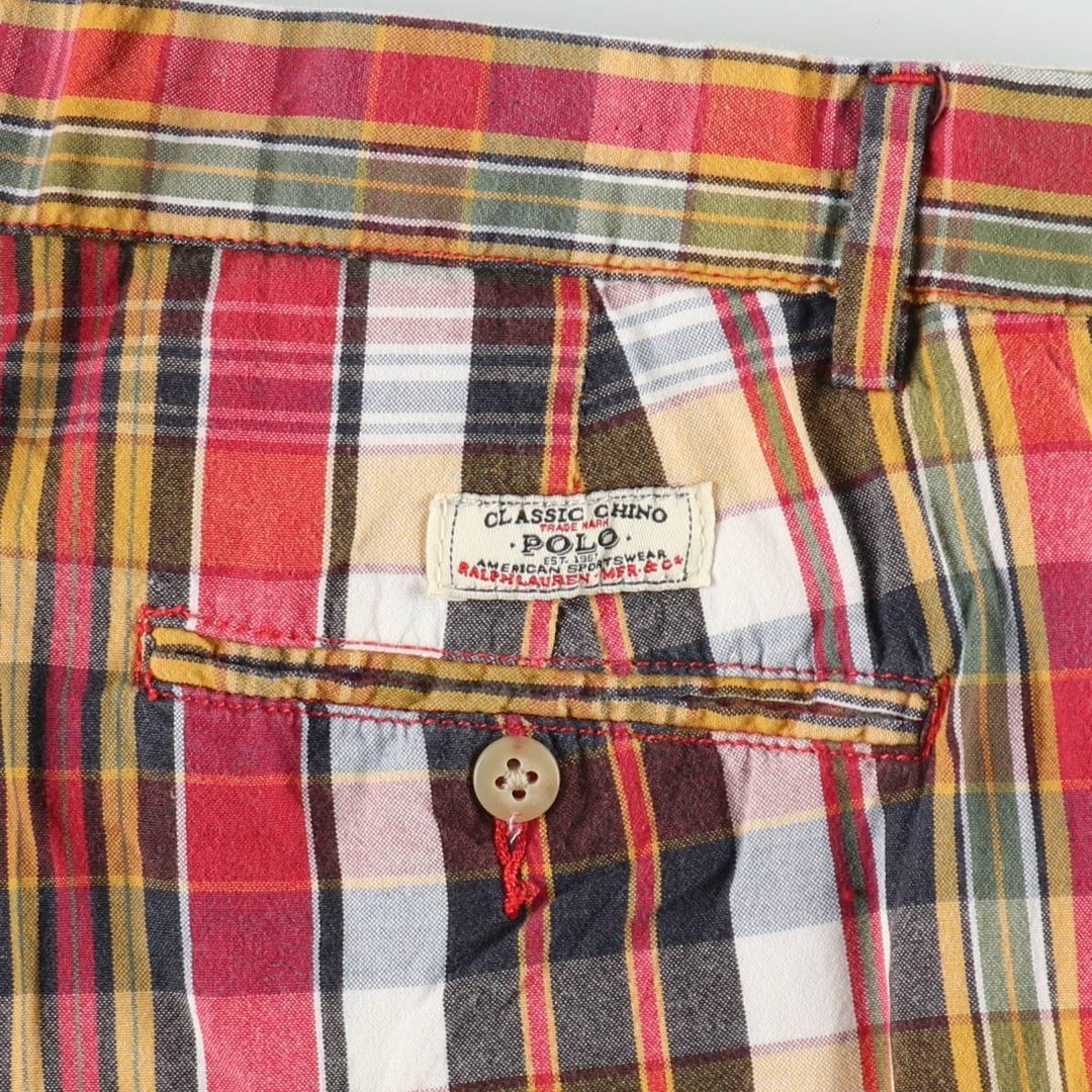 Ralph Lauren POLO by Ralph Lauren Check Pattern Cotton Shorts, Men's Size W33 (approx.) cotton red type Vintage Second Hand