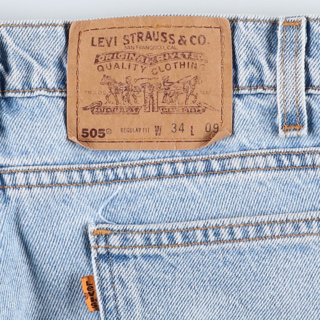 90'S Levi's 505 Regular Fit Orange Tab Denim Shorts, Made in USA, Men's Size W34 (approx.), Vintage cotton blue type Vintage Second Hand