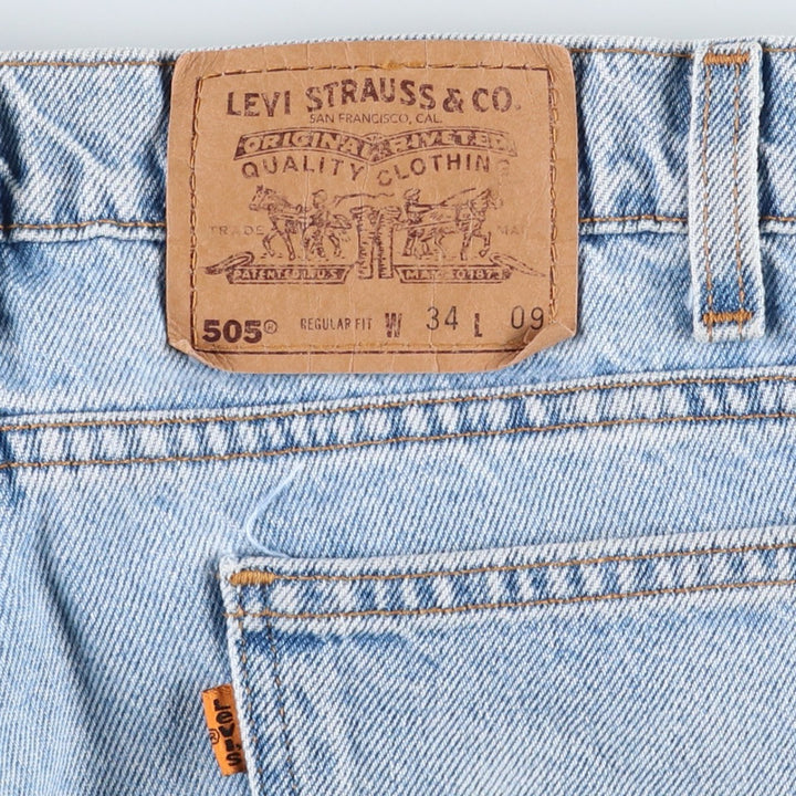 90'S Levi's 505 Regular Fit Orange Tab Denim Shorts, Made in USA, Men's Size W34 (approx.), Vintage cotton blue type Vintage Second Hand