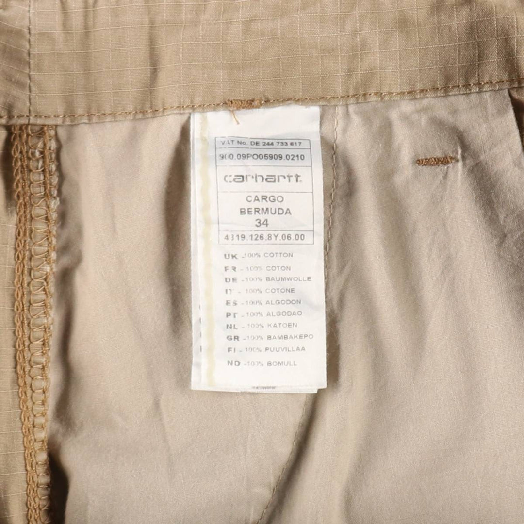 Carhartt CARGO BERMUDA Ripstop Cargo Shorts (Men's W37 equivalent) cotton beige type brown Vintage Second Hand