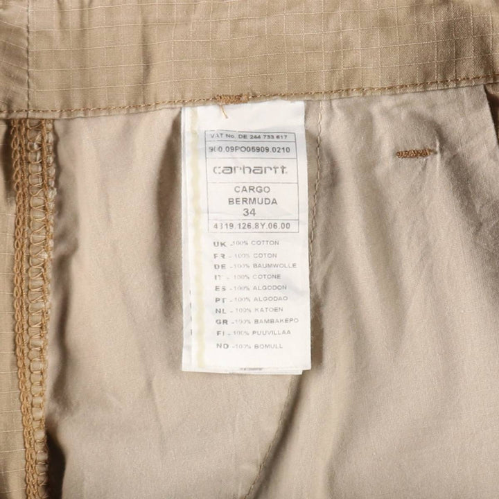 Carhartt CARGO BERMUDA Ripstop Cargo Shorts (Men's W37 equivalent) cotton beige type brown Vintage Second Hand