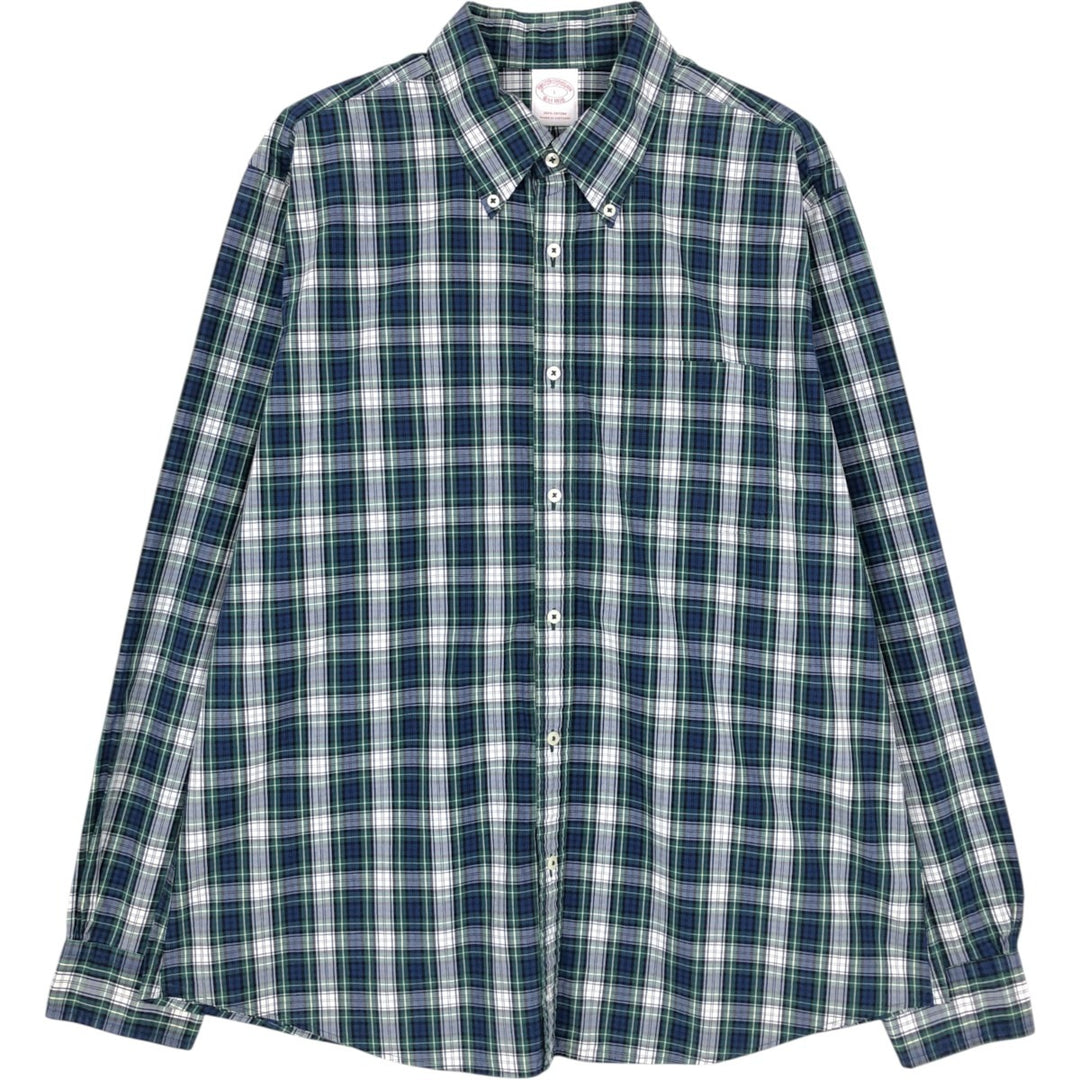 Brooks Brothers Est.1818 Long Sleeve Button-Down Check Shirt, Men's Size L cotton navy blue type Vintage Second Hand