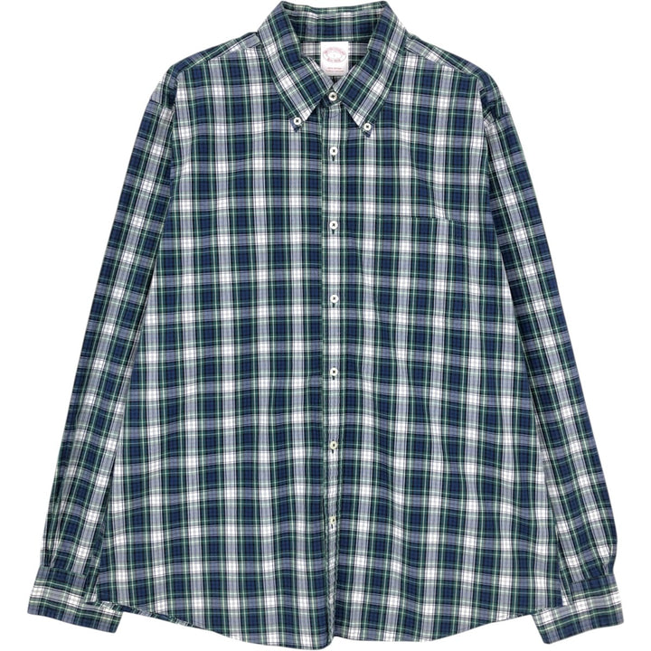 Brooks Brothers Est.1818 Long Sleeve Button-Down Check Shirt, Men's Size L cotton navy blue type Vintage Second Hand