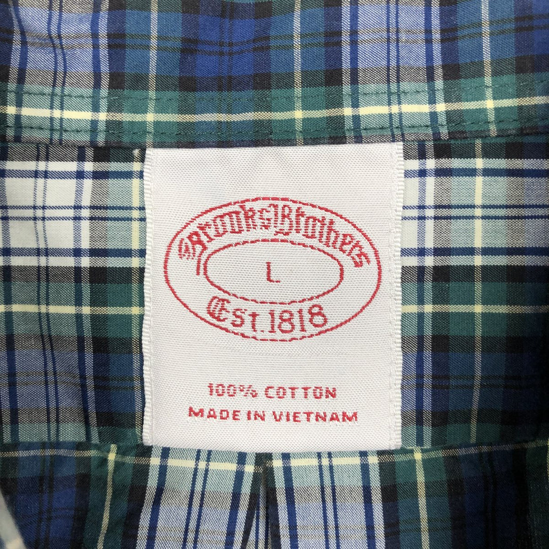 Brooks Brothers Est.1818 Long Sleeve Button-Down Check Shirt, Men's Size L cotton navy blue type Vintage Second Hand
