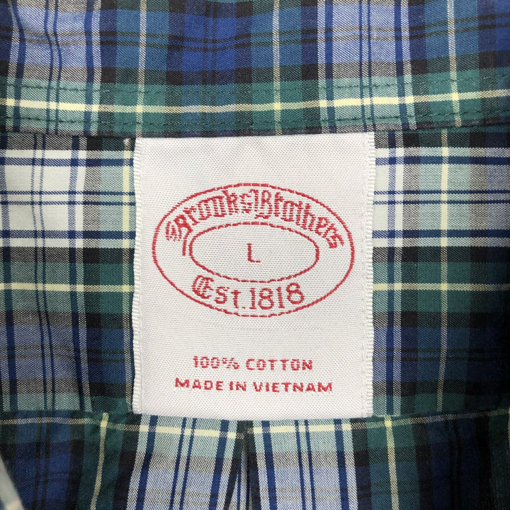 Brooks Brothers Est.1818 Long Sleeve Button-Down Check Shirt, Men's Size L cotton navy blue type Vintage Second Hand
