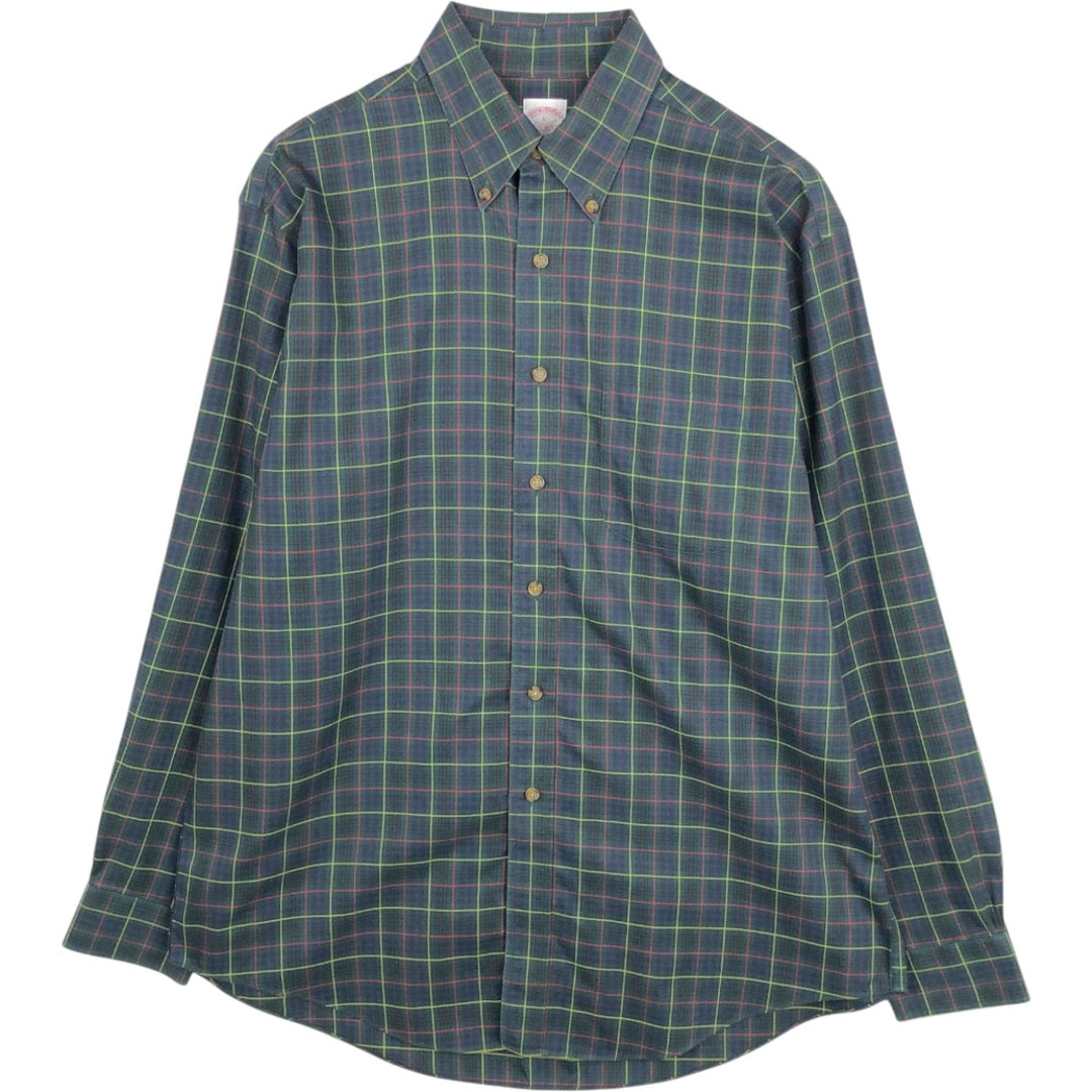 Brooks Brothers Est.1818 Long Sleeve Button-Down Check Shirt, Men's Size L cotton green type Vintage Second Hand