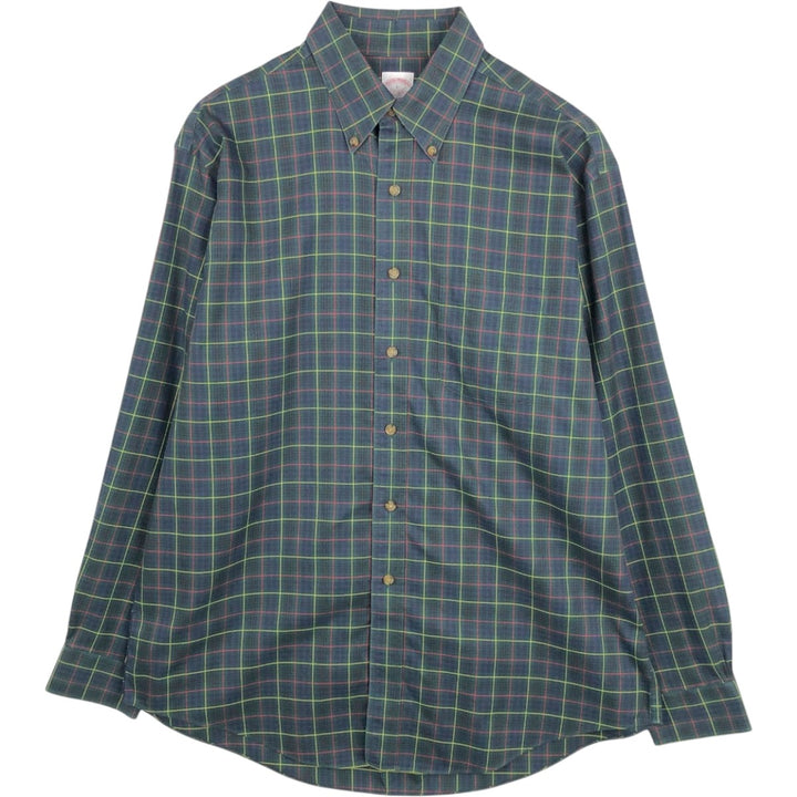 Brooks Brothers Est.1818 Long Sleeve Button-Down Check Shirt, Men's Size L cotton green type Vintage Second Hand