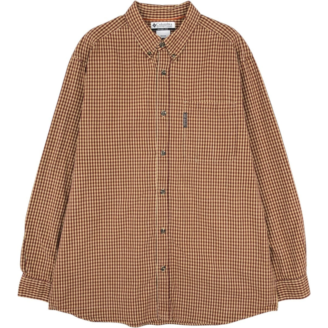 2000'S Columbia long-sleeved button-down check shirt, men's size L cotton brown type Vintage Second Hand