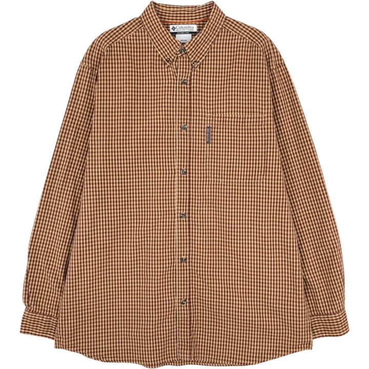 2000'S Columbia long-sleeved button-down check shirt, men's size L cotton brown type Vintage Second Hand