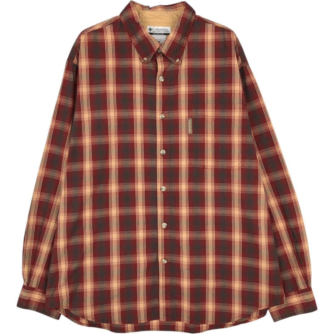 2000'S Columbia long-sleeved button-down check shirt, men's size L cotton burgundy type Vintage Second Hand