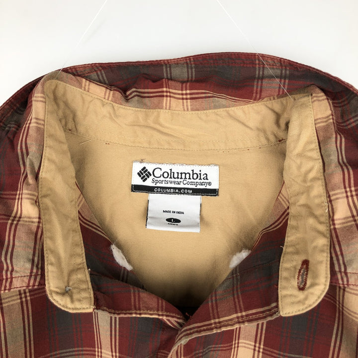 2000'S Columbia long-sleeved button-down check shirt, men's size L cotton burgundy type Vintage Second Hand