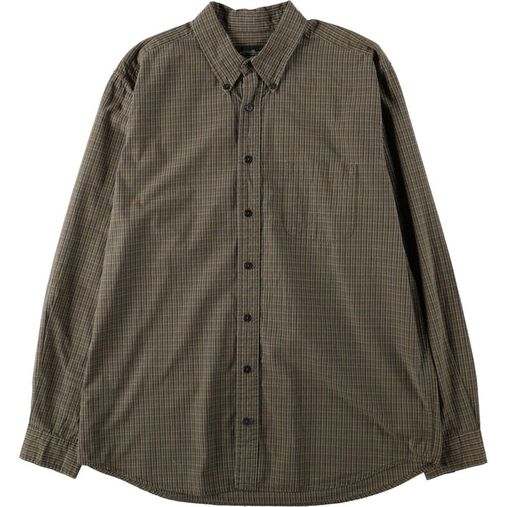 Eddie Bauer Long Sleeve Button-Down Check Shirt, Men's Size L cotton Khaki type Vintage Second Hand